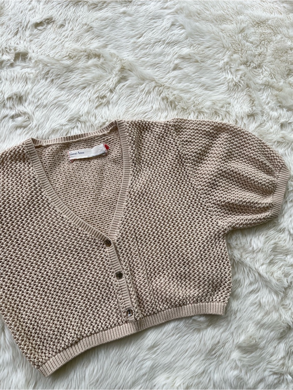 Good Alma Women's Cropped Knit Cardigan Sweater - Beige Cotton